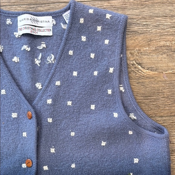 Marisa Christina Women's Size Medium 100% Wool Blue Vintage Holiday Vest - Picture 6 of 11